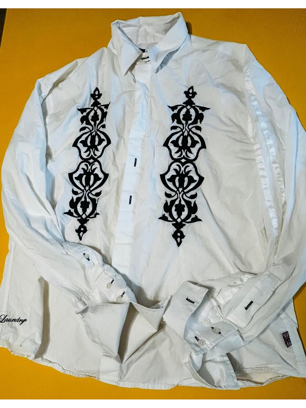English Laundry Black Embroidered White Club Dress Shirt Christopher Wicks XXL